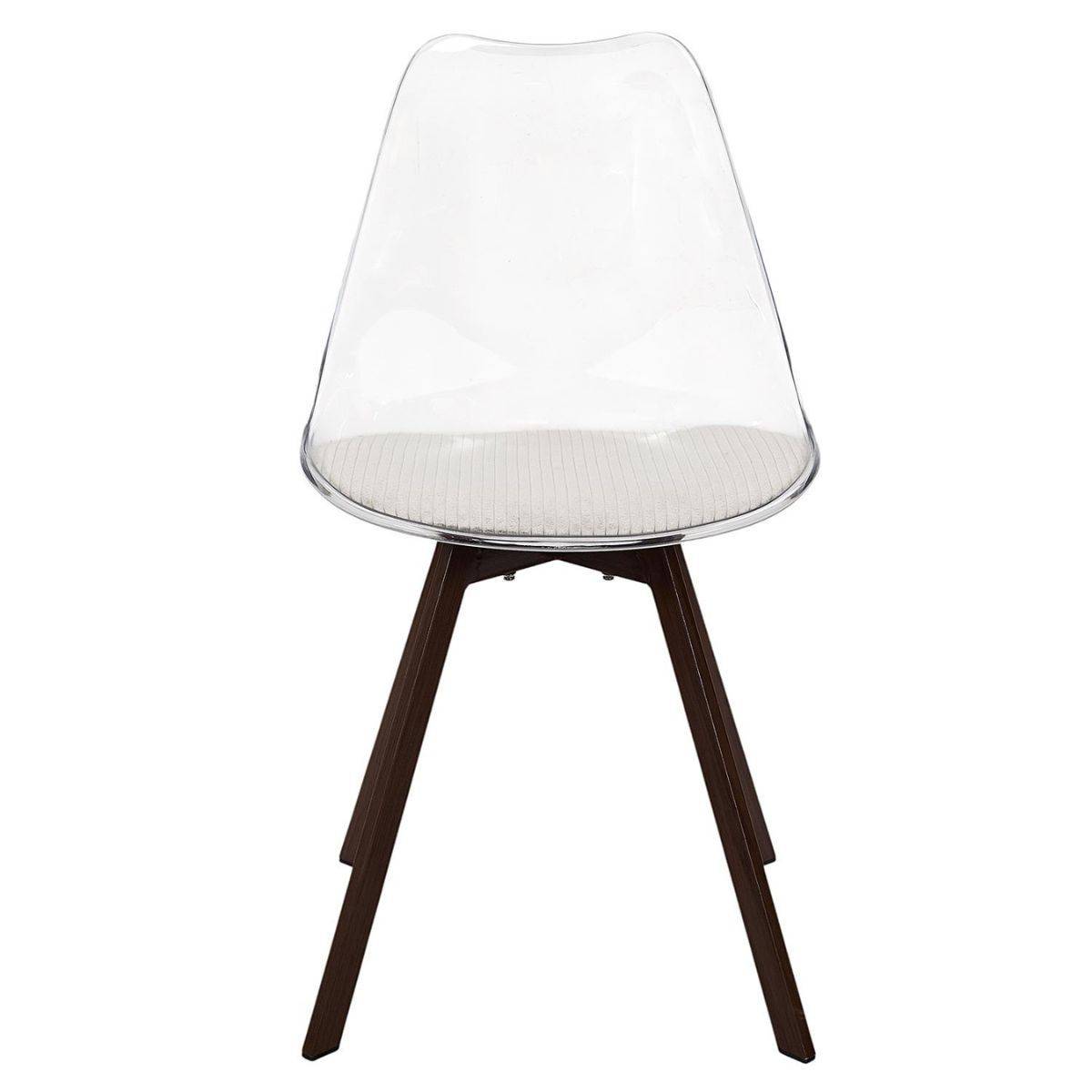 ALTOBUY - Lot de 2 chaises coque transparente coussin assise en velours côtelé crème - MOARY - Image 4
