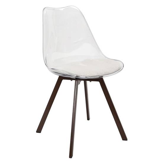ALTOBUY - Lot de 2 chaises coque transparente coussin assise en velours côtelé crème - MOARY - Image 3