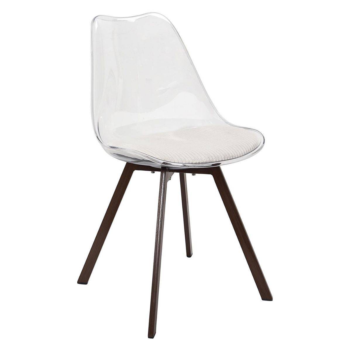 ALTOBUY - Lot de 2 chaises coque transparente coussin assise en velours côtelé crème - MOARY - Image 3