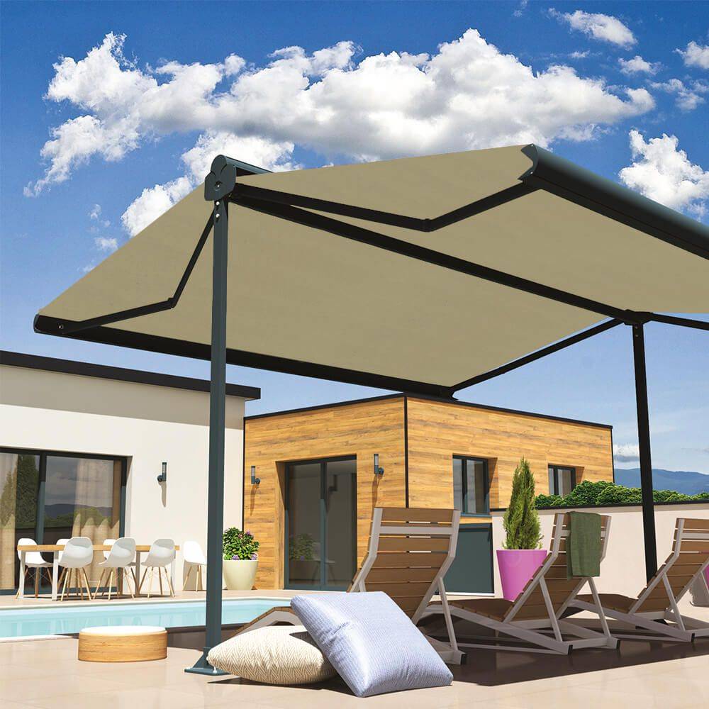 Intersun - Store banne double pente ENARGITE 6,00x2x3,00 M (Motorisé à Télécommande - Gris Anthracite - Ecru) - INTERSUN - Image 5