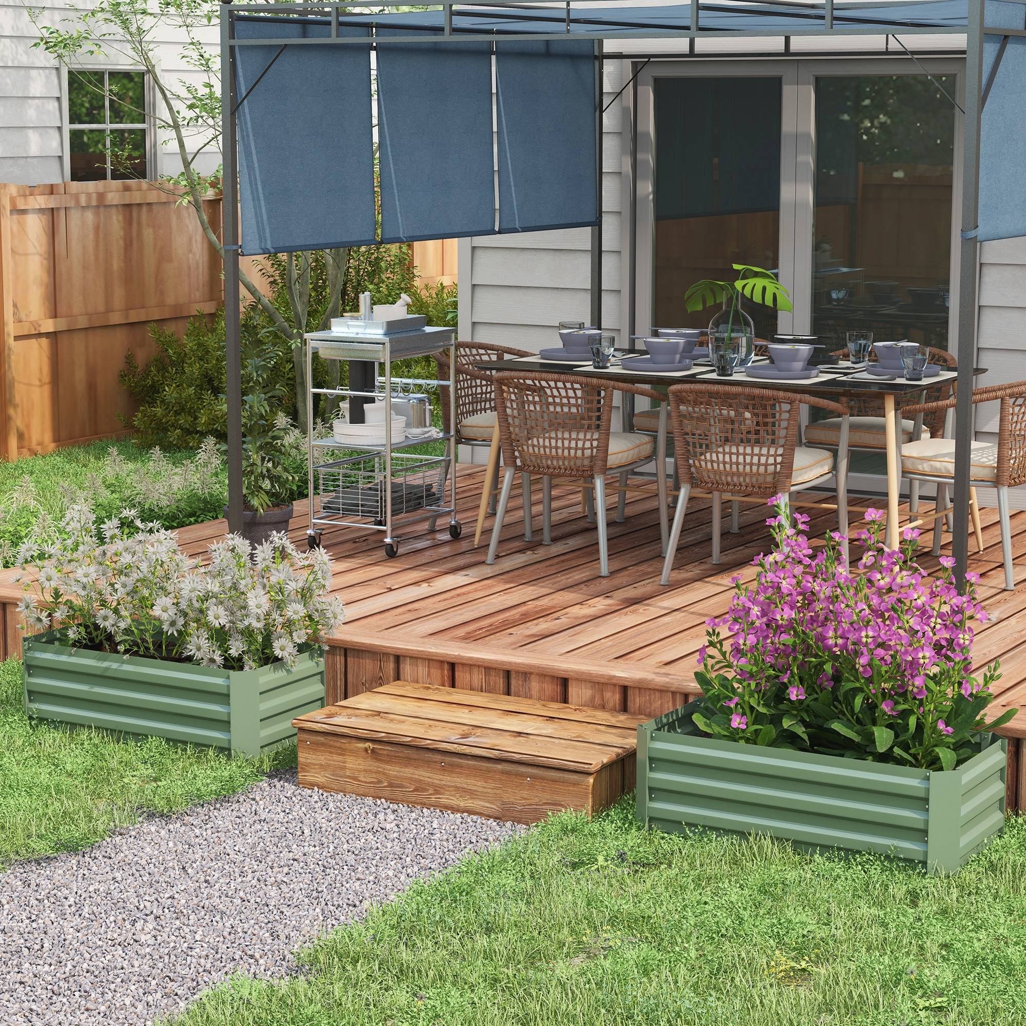 Sans Marque - Lot 2 grands pots fleurs acier galvanisé jardins urbains terrasses 100x50x30 cm verts - Image 3