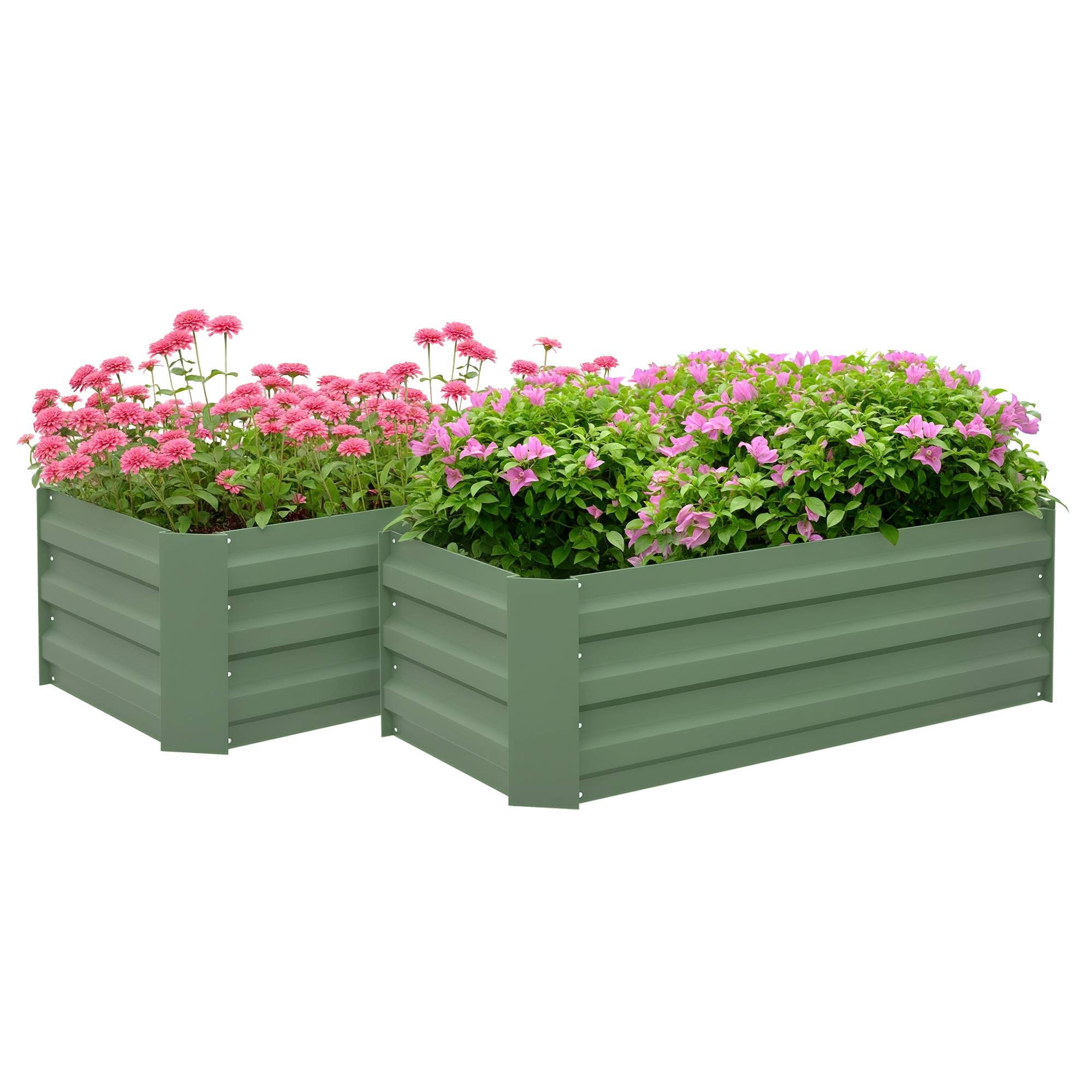 Sans Marque - Lot 2 grands pots fleurs acier galvanisé jardins urbains terrasses 100x50x30 cm verts - Image 1