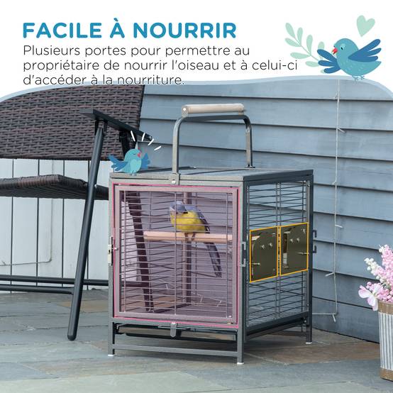 Cage de transport acier pour perroquets poignée et perchoirs 48x38x65cm noir - ComfortXL Outdoor Living - Image 7