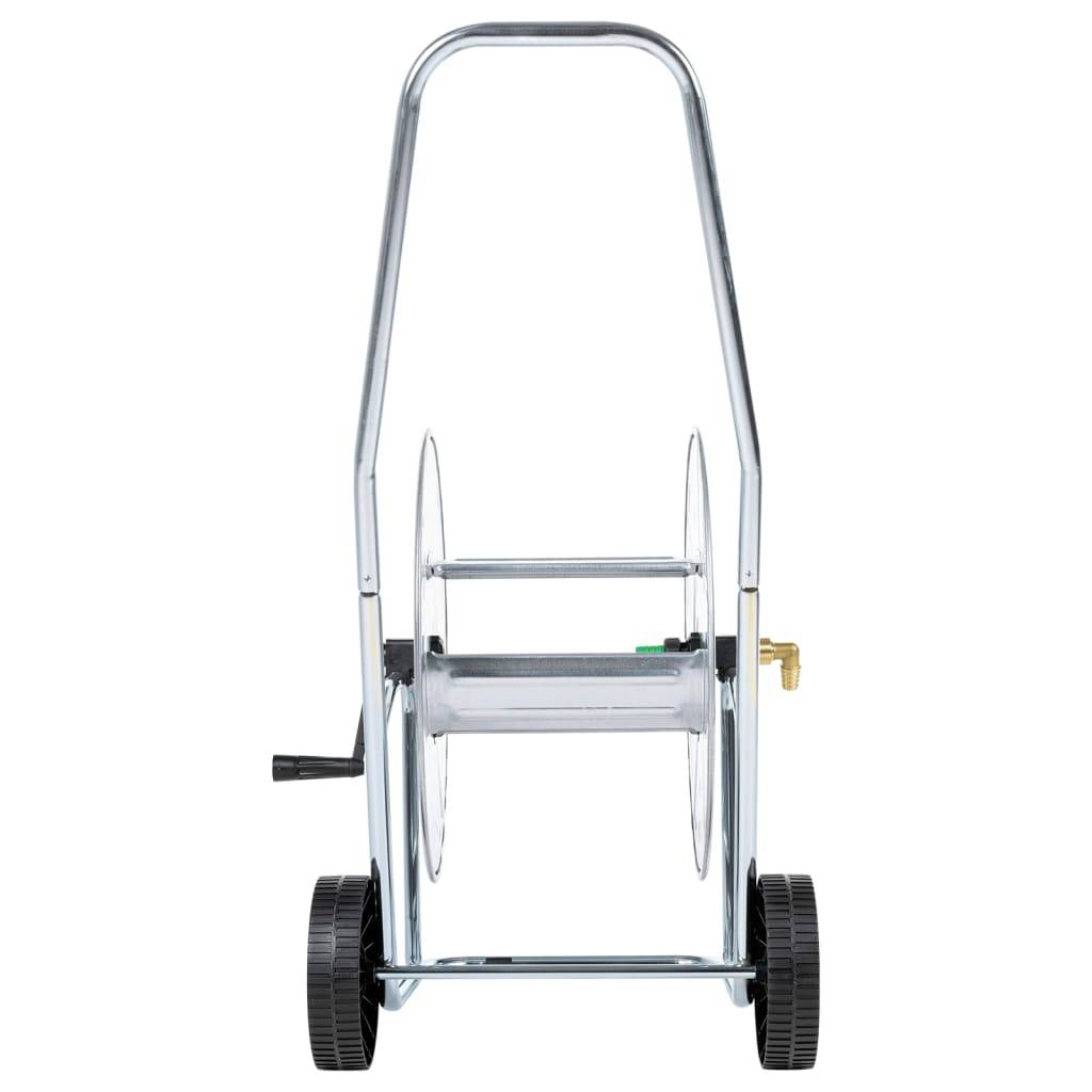 Chariot d'enrouleur de tuyau acier galvanisé argenté et noir 50 x 28.5 x 50 cm - PANGIVO - Image 5
