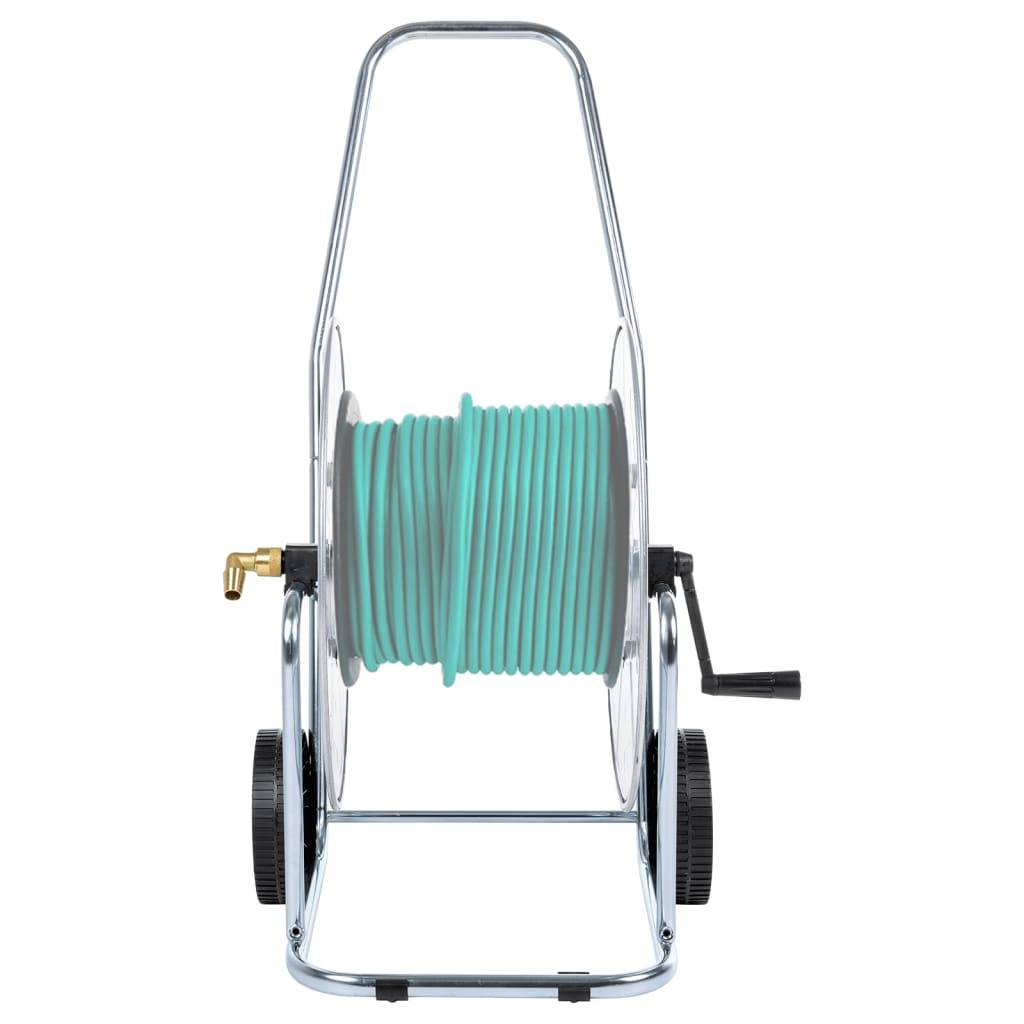 Chariot d'enrouleur de tuyau acier galvanisé argenté et noir 50 x 28.5 x 50 cm - PANGIVO - Image 2