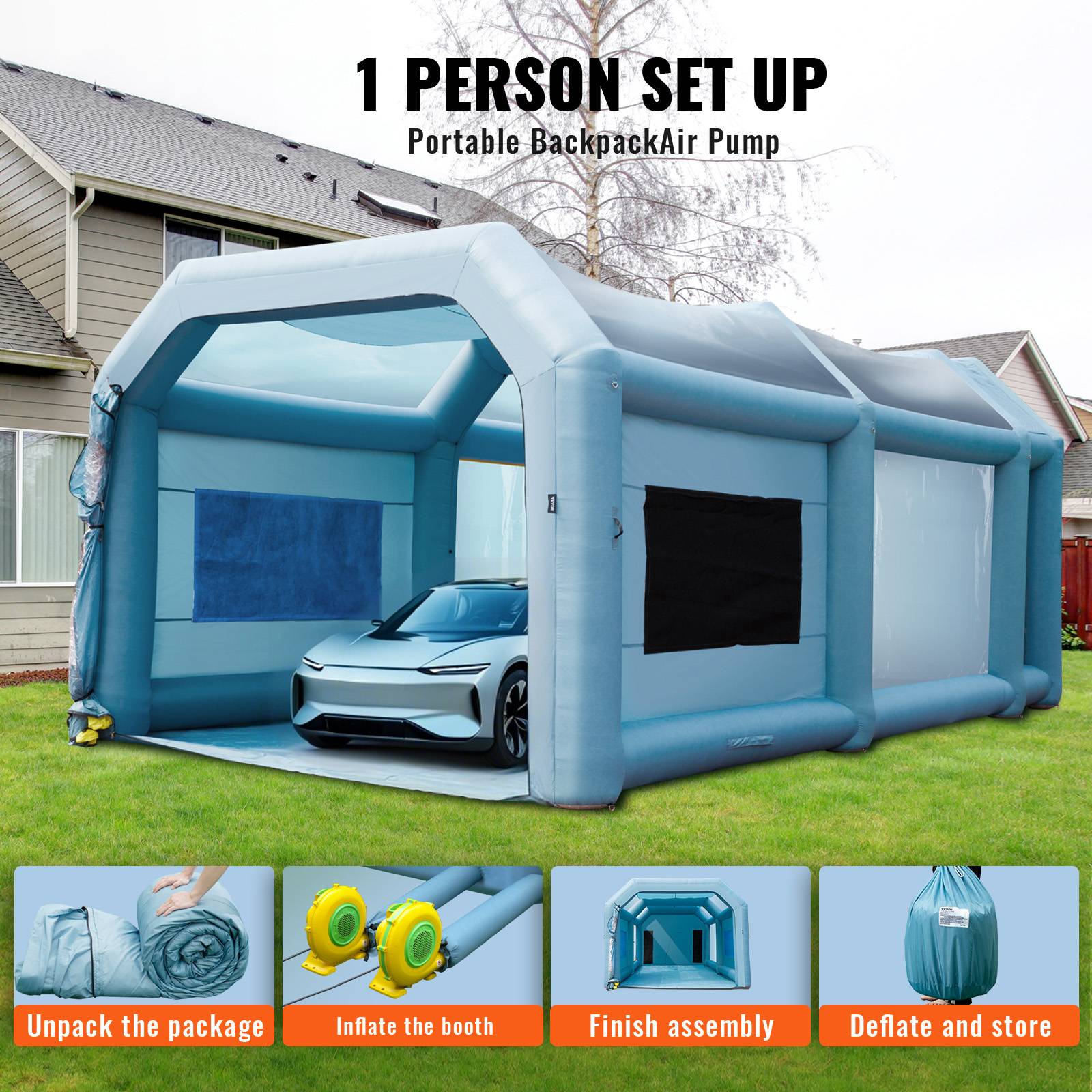 VEVOR Cabine peinture gonflable 8.5x4.8x3.3m, Oxford 210D, système filtration, 2 souffleurs. - Image 5