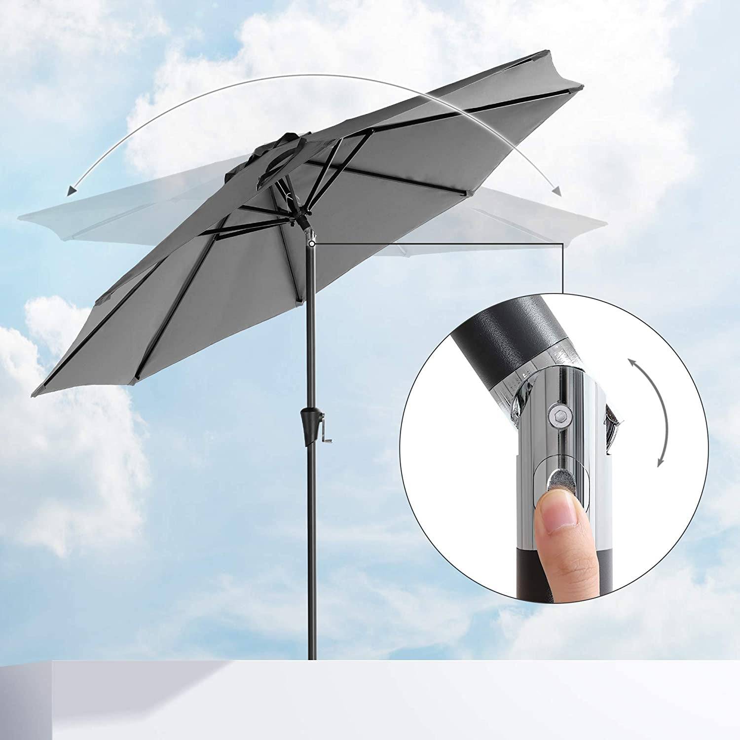 Helloshop26 - Parasol de jardin diamètre 2,7 m ombrelle protection UPF 50+ toile polyester octogonale inclinable manivelle balcon terrasse piscine plage sans socle - Image 3