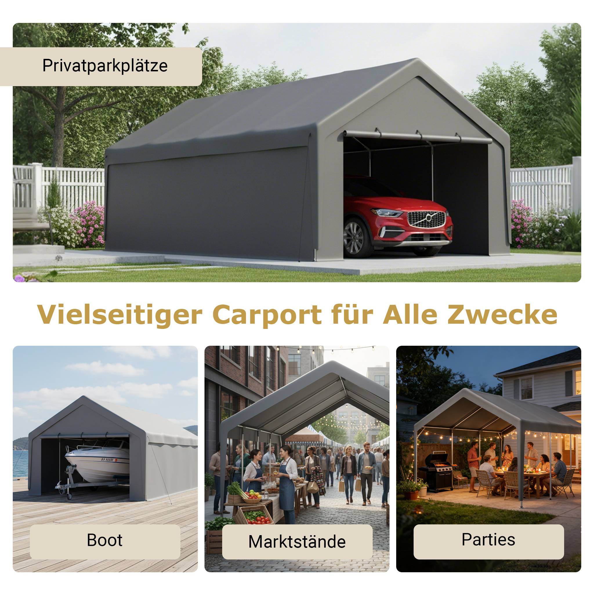 ComfortXL - Carport acier galvanisé gris 396 x 762 cm abri voiture bateau étanche modulable - ComfortXL Outdoor Living - Image 3