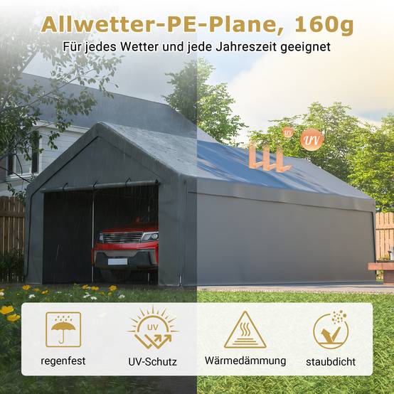 ComfortXL - Carport acier galvanisé gris 396 x 762 cm abri voiture bateau étanche modulable - ComfortXL Outdoor Living - Image 5