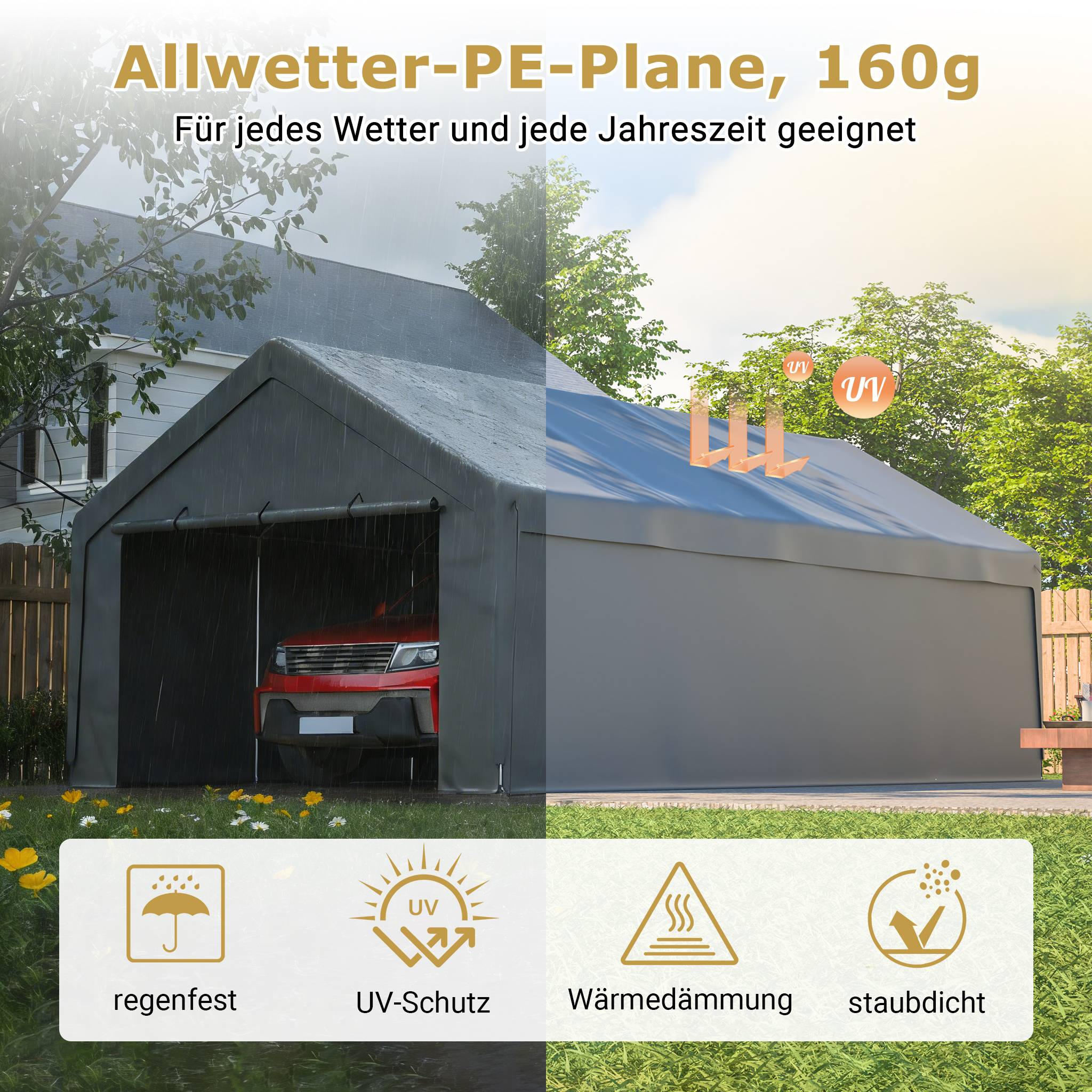 ComfortXL - Carport acier galvanisé gris 396 x 762 cm abri voiture bateau étanche modulable - ComfortXL Outdoor Living - Image 5