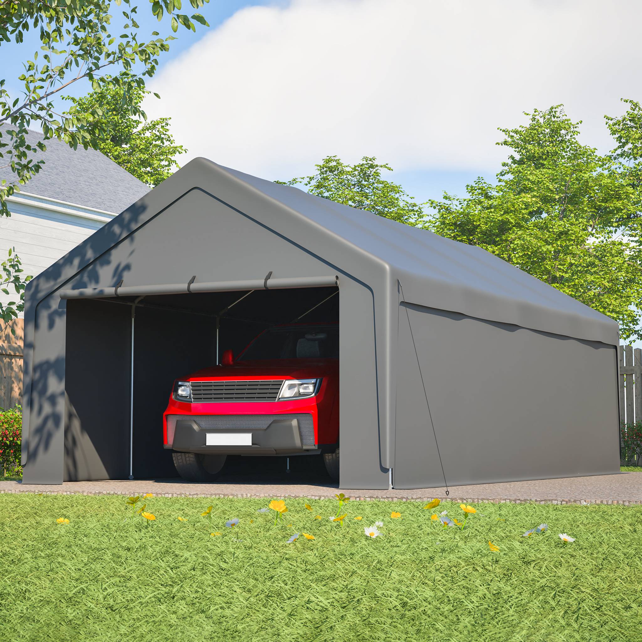 ComfortXL - Carport acier galvanisé gris 396 x 762 cm abri voiture bateau étanche modulable - ComfortXL Outdoor Living - Image 1