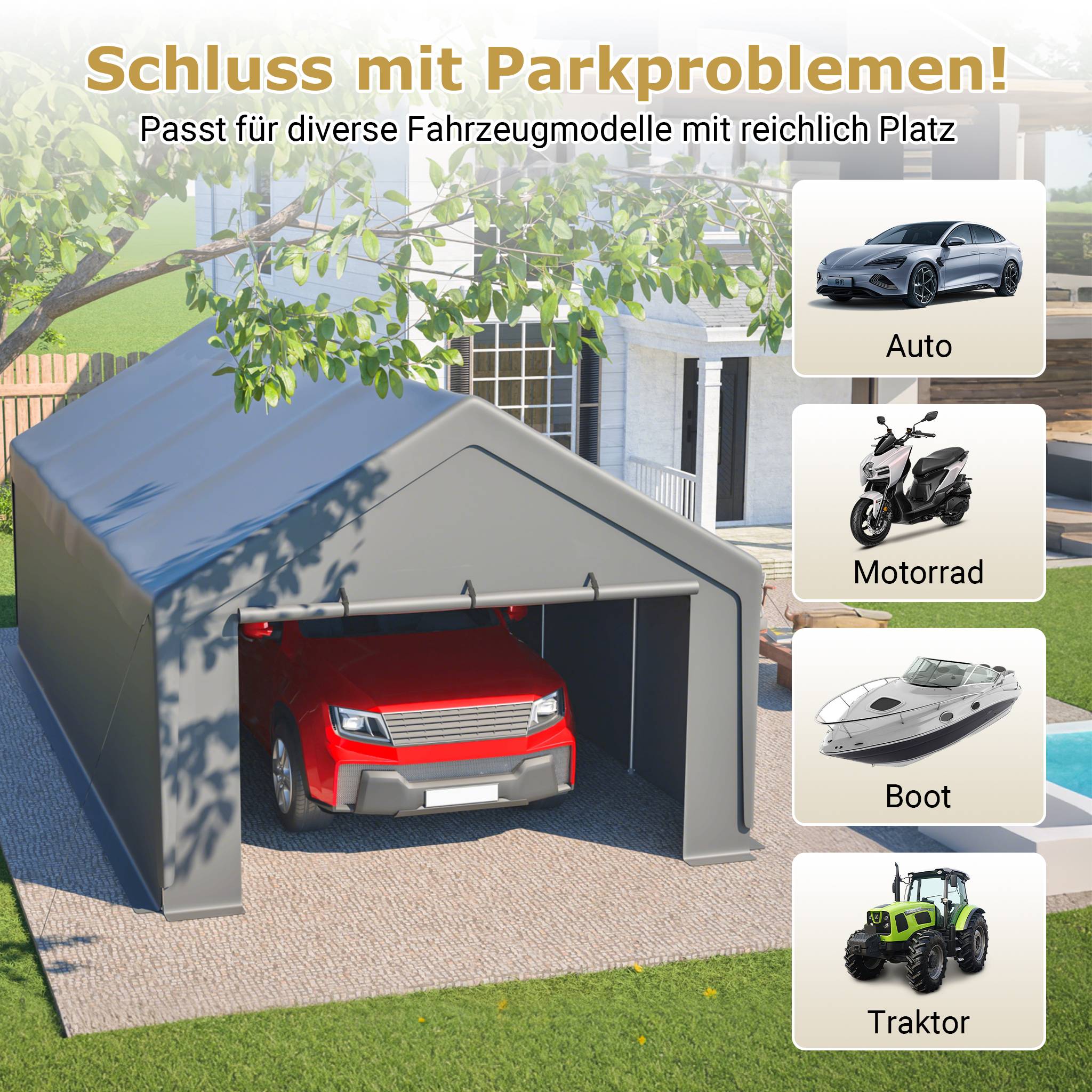 ComfortXL - Carport acier galvanisé gris 396 x 762 cm abri voiture bateau étanche modulable - ComfortXL Outdoor Living - Image 4