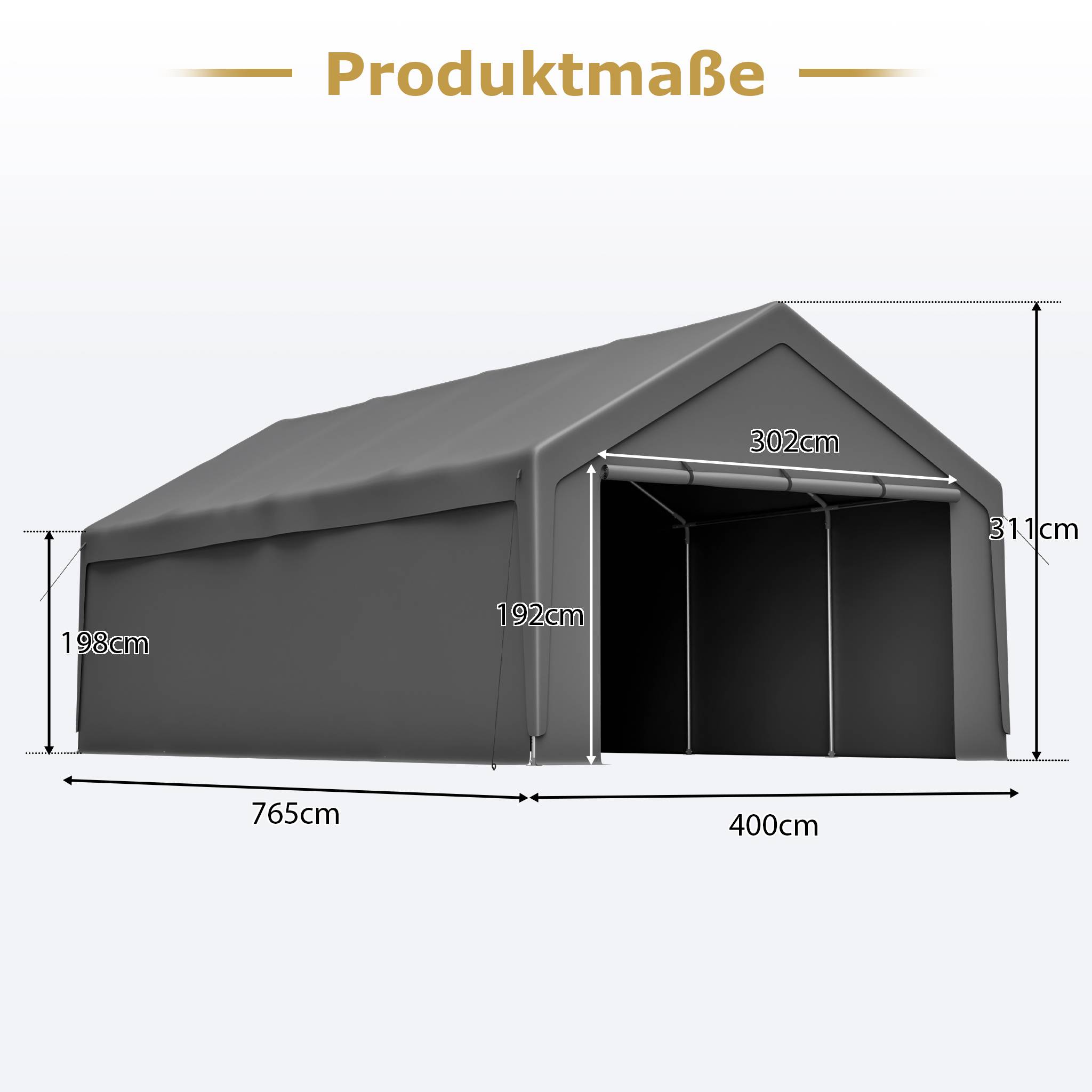 ComfortXL - Carport acier galvanisé gris 396 x 762 cm abri voiture bateau étanche modulable - ComfortXL Outdoor Living - Image 2