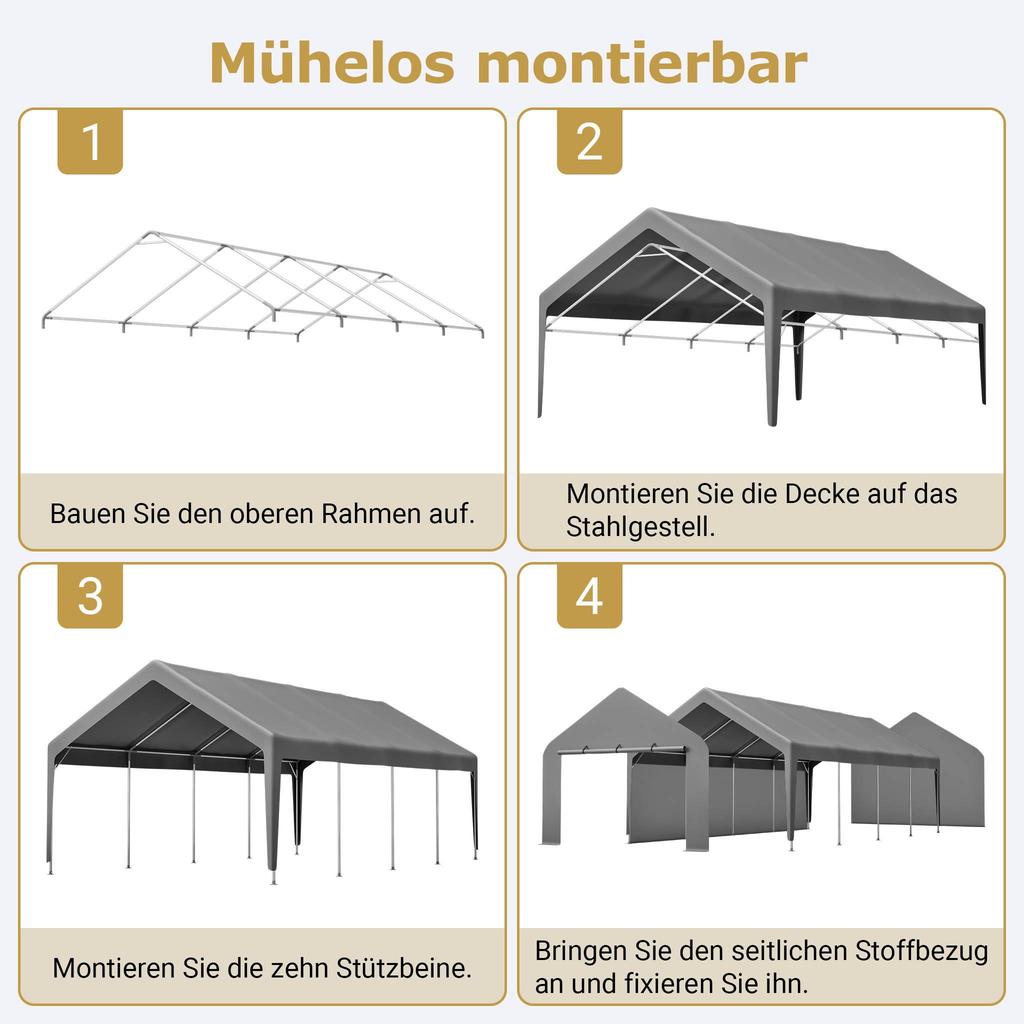 ComfortXL - Carport acier galvanisé gris 396 x 762 cm abri voiture bateau étanche modulable - ComfortXL Outdoor Living - Image 7