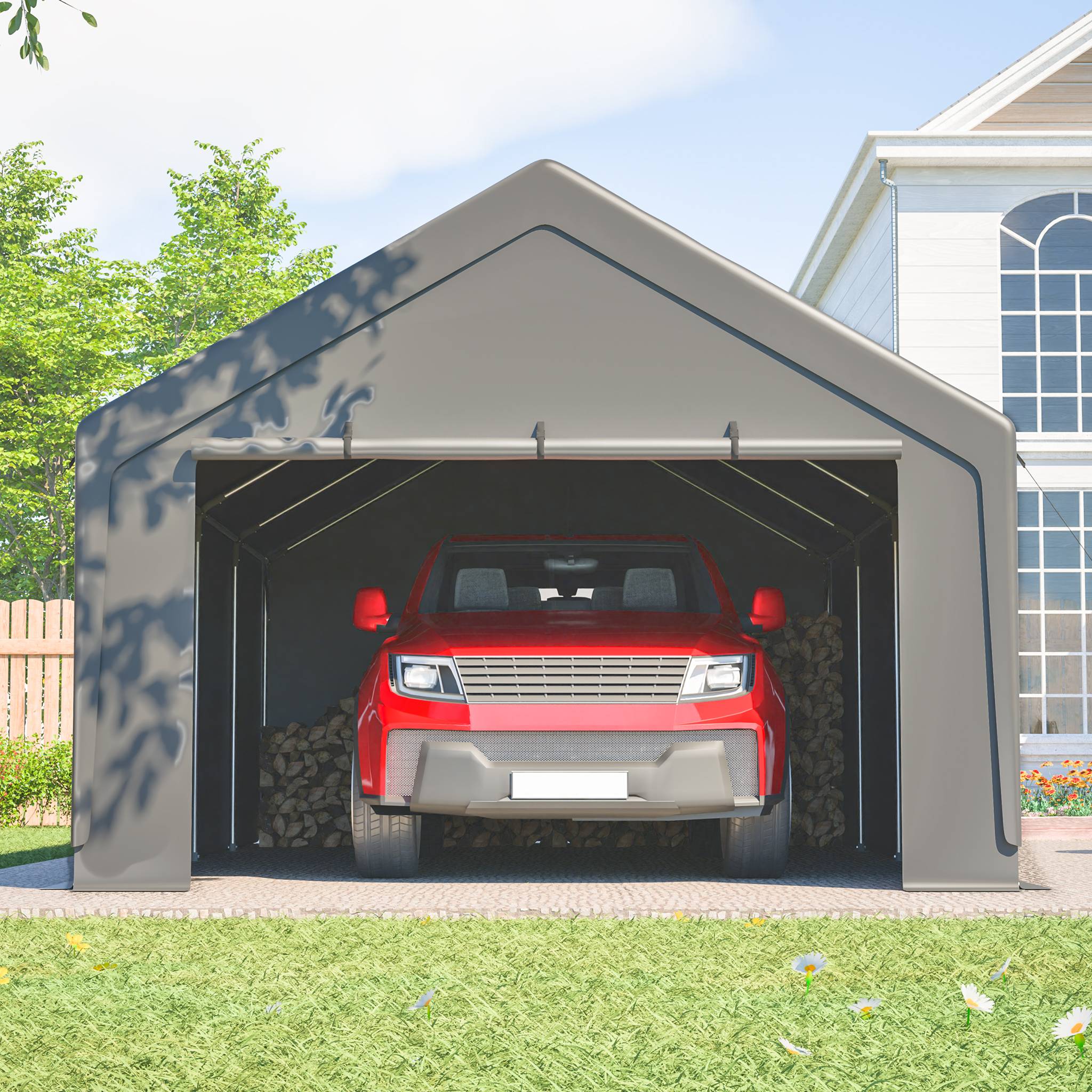 ComfortXL - Carport acier galvanisé gris 396 x 762 cm abri voiture bateau étanche modulable - ComfortXL Outdoor Living - Image 8