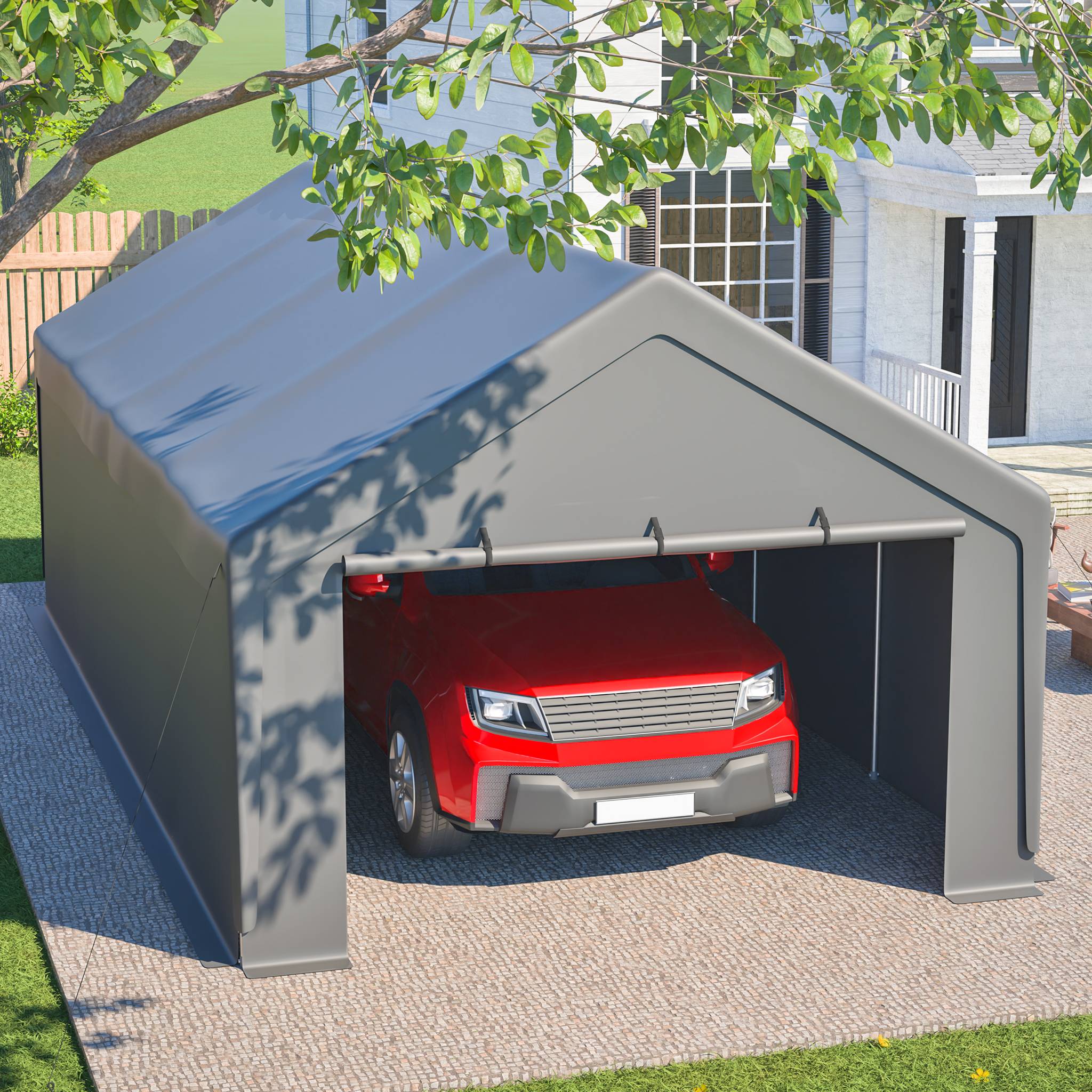 ComfortXL - Carport acier galvanisé gris 396 x 762 cm abri voiture bateau étanche modulable - ComfortXL Outdoor Living - Image 9