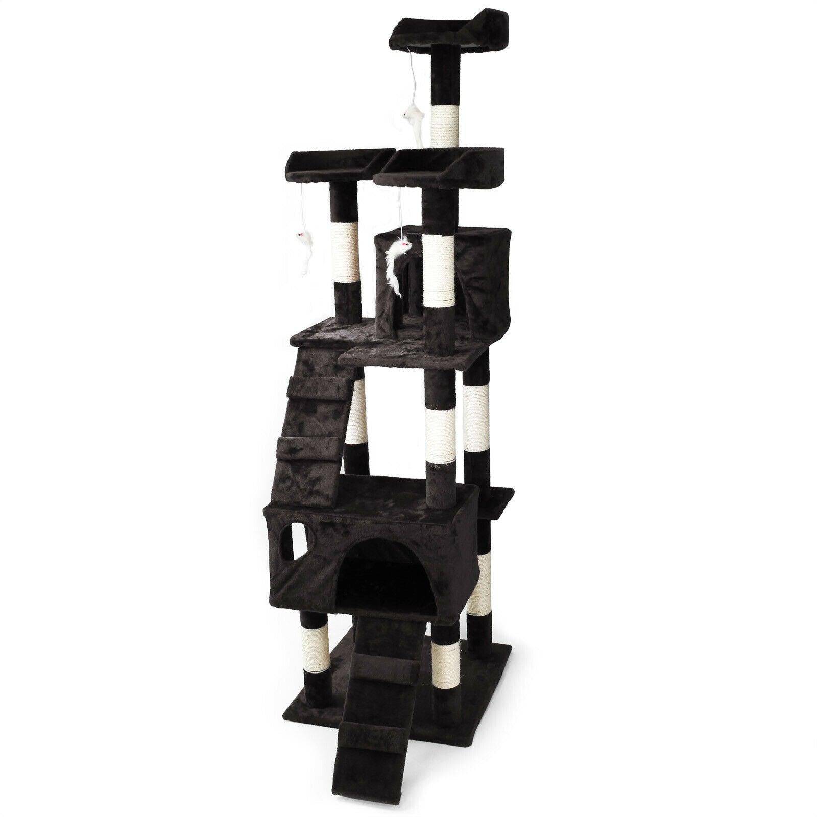 Arbre à chat 170 cm corde en sisal griffoir grattoir jeux plateforme noir - Image 1