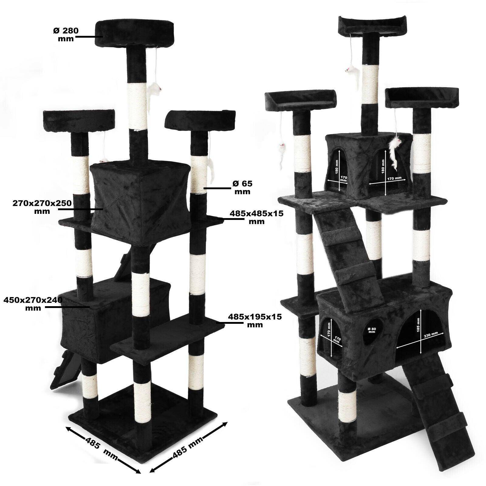 Arbre à chat 170 cm corde en sisal griffoir grattoir jeux plateforme noir - Image 2