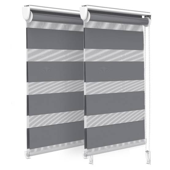Vounot - Lot de 2 Store enrouleur jour nuit double 45x150cm Gris - Image 1