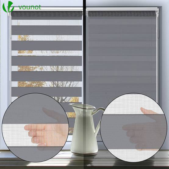 Vounot - Lot de 2 Store enrouleur jour nuit double 45x150cm Gris - Image 2