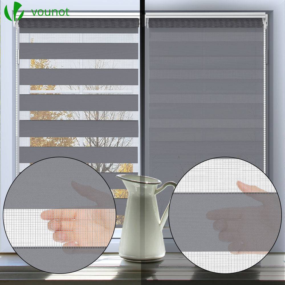 Vounot - Lot de 2 Store enrouleur jour nuit double 45x150cm Gris - Image 2
