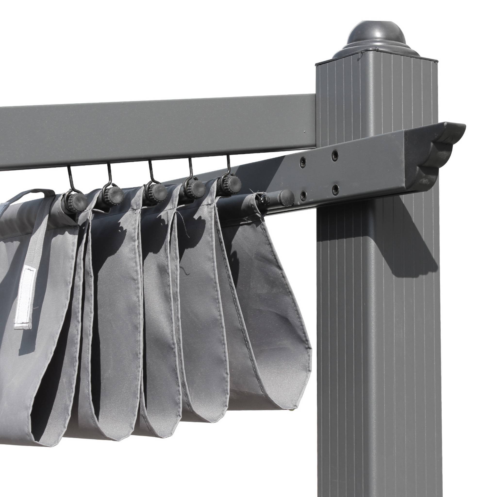 sweeek - Pergola murale en aluminium - Murum 3x4m - Toile grise - Tonnelle idéale pour votre terrasse. toit retractable. toile coulissante. structure | sweeek - Image 3