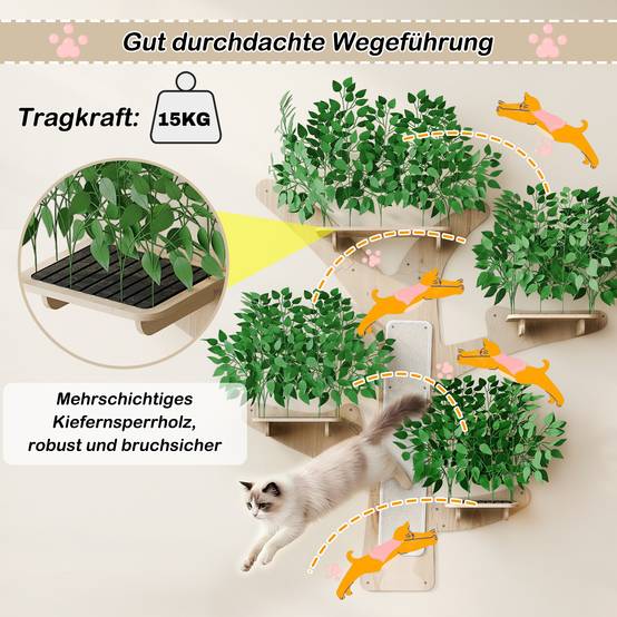 Arbre à chat mural design bois pin pour chats espace jeu griffoir 155x210cm vert - ComfortXL Outdoor Living - Image 4