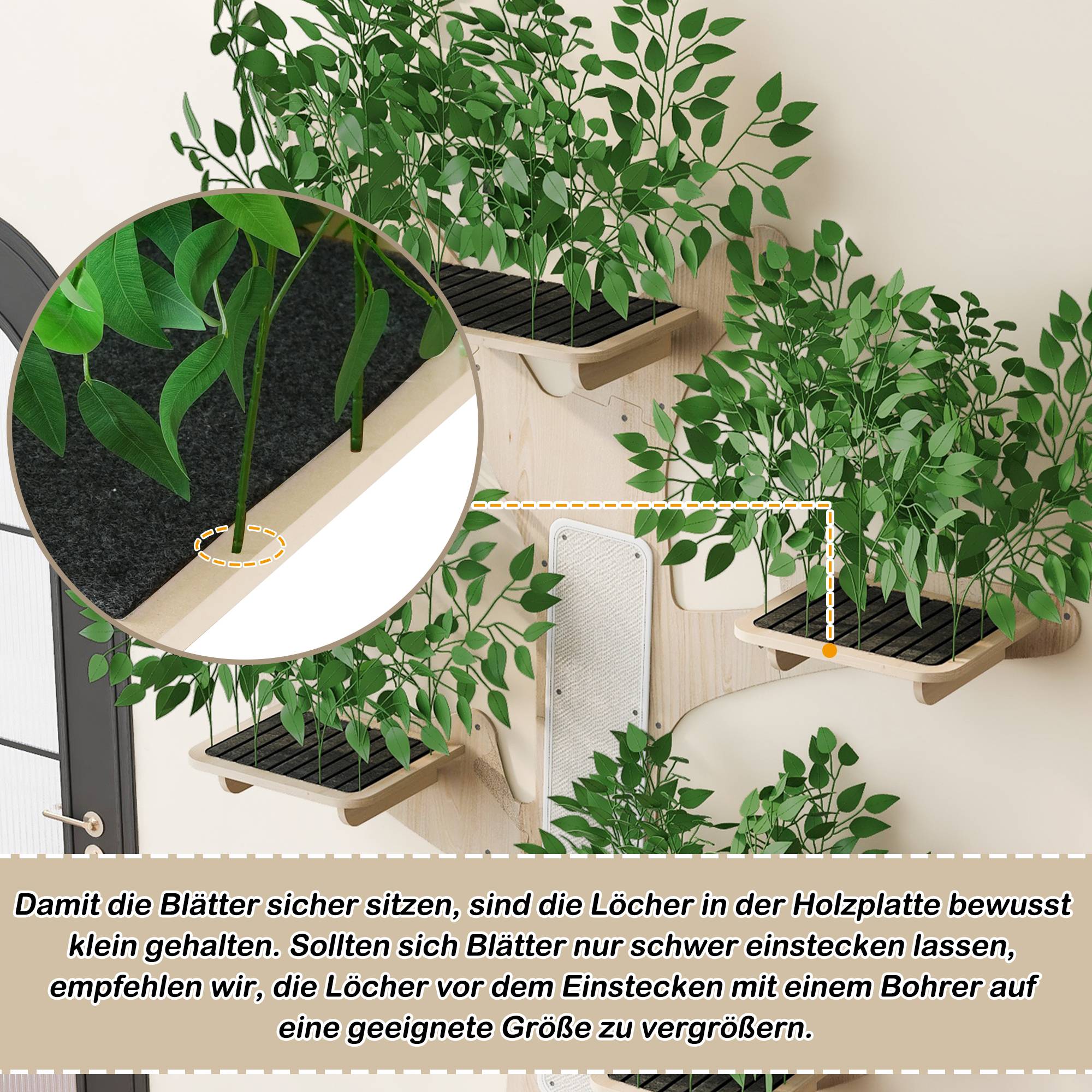Arbre à chat mural design bois pin pour chats espace jeu griffoir 155x210cm vert - ComfortXL Outdoor Living - Image 5