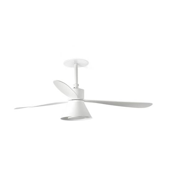 Ventilateur de plafond metal blanc mat moteur DC 6 vitesses inverseur Tuya