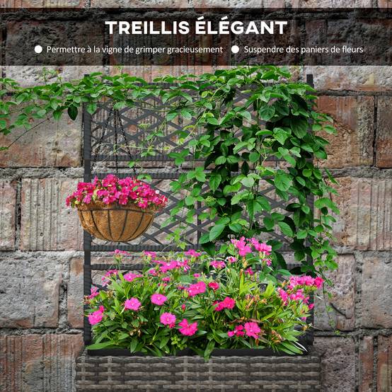 Jardinière avec treillis résine tressée et acier gris 57 x 30 x 107 cm - PANGIVO - Image 8