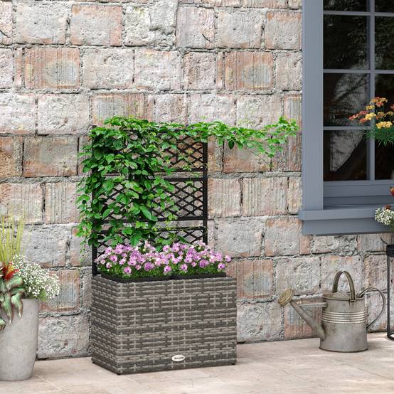 Jardinière avec treillis résine tressée et acier gris 57 x 30 x 107 cm - PANGIVO - Image 3