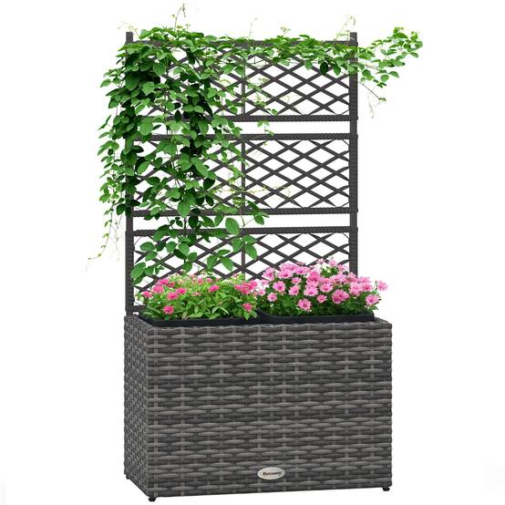 Jardinière avec treillis résine tressée et acier gris 57 x 30 x 107 cm - PANGIVO - Image 1