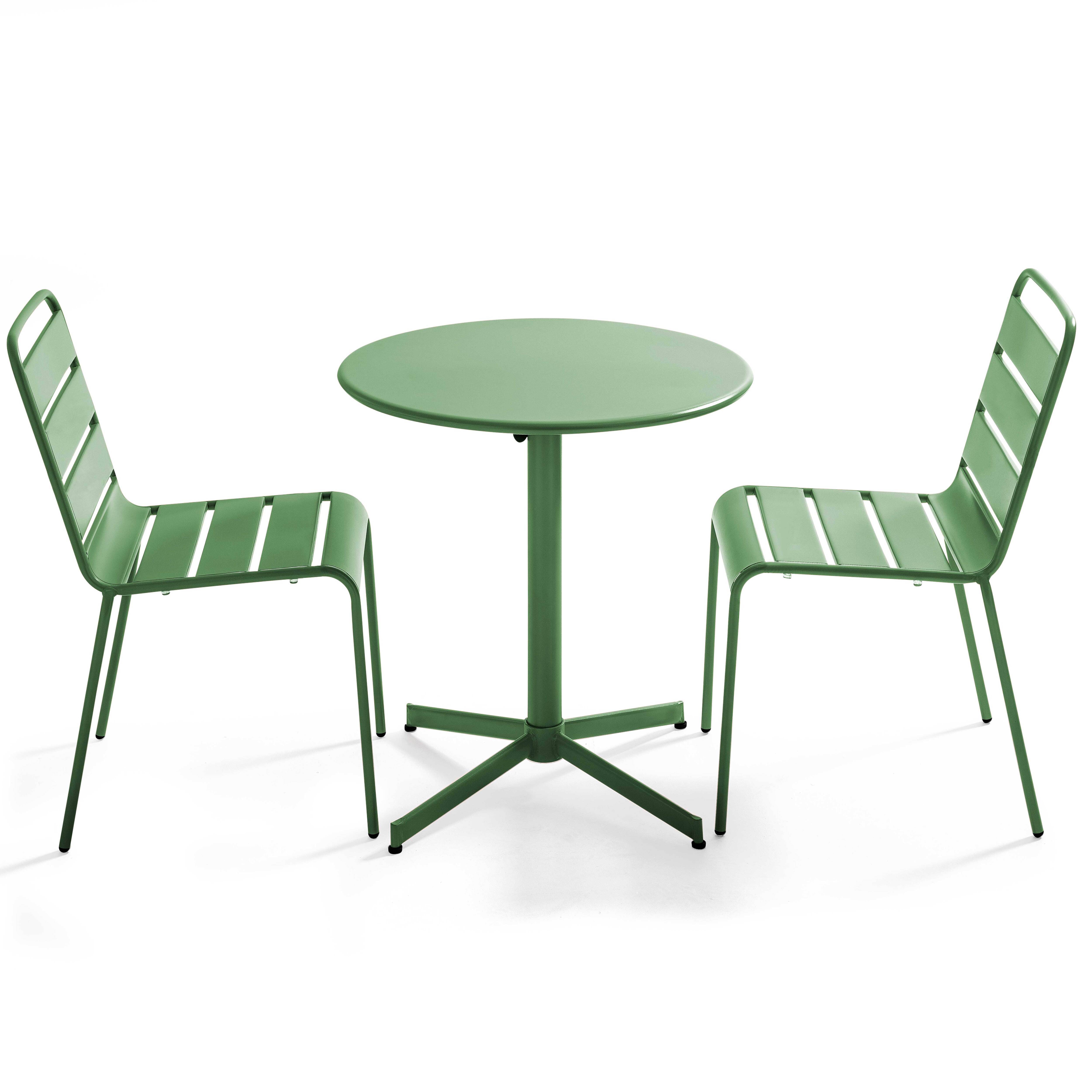 Oviala - Ensemble table de jardin ronde et 2 chaises métal vert cactus Palavas - Oviala - Image 1