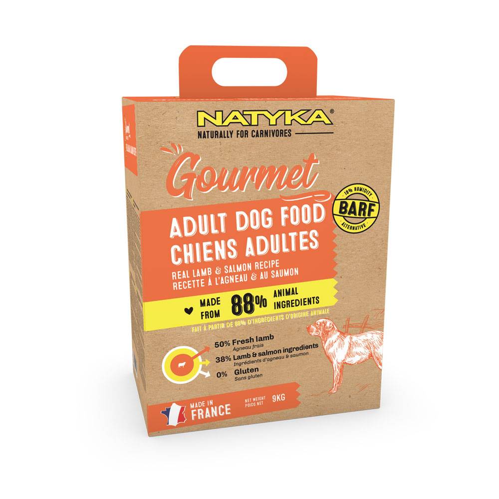 0 - Croquettes Semi-Humides pour chien adulte à l'agneau et saumon Natyka Gourmet 9kg