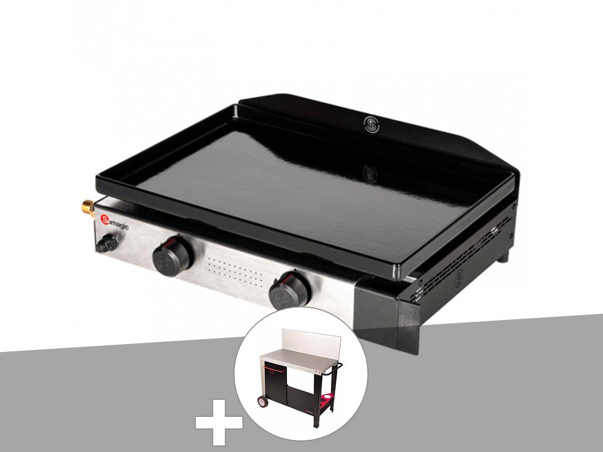 Somagic - Plancha gaz 2 brûleurs Solia 200 - Somagic + Chariot plancha en métal Salvia