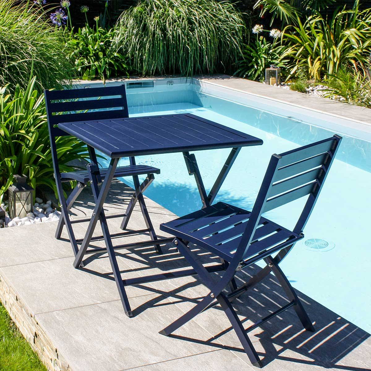 Paris Prix - Lot de 2 Chaises de Jardin Pliantes "Marius" 82cm Bleu Marine - Image 5