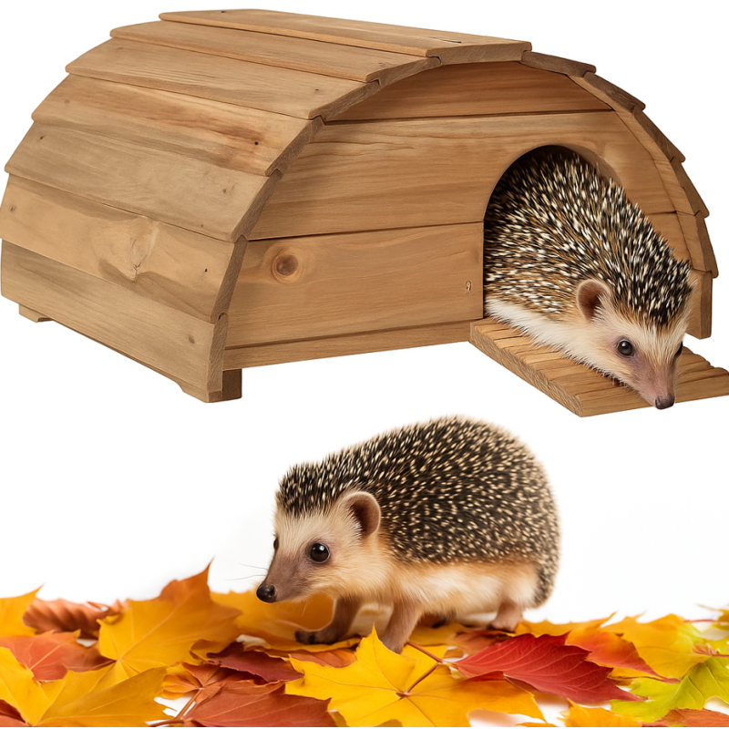 Abri Cabane Mangeoire Hérisson Refuge éxtérieur en bois massif Hibernation Brun moyen"Knut"