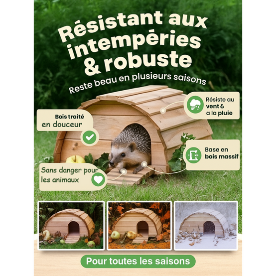 Abri Cabane Mangeoire Hérisson Refuge éxtérieur en bois massif Hibernation Brun moyen"Knut" - Image 4