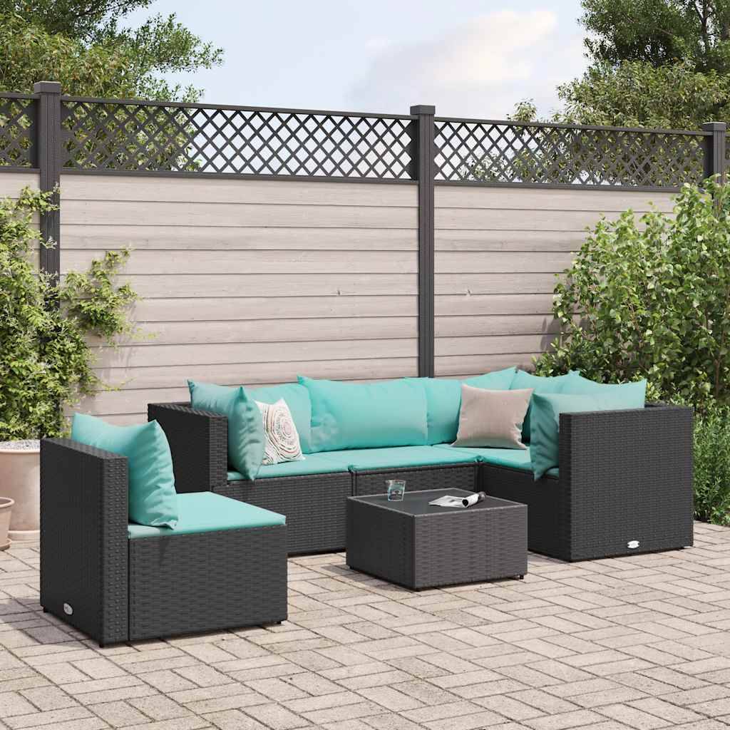 Vidaxl - Salon de jardin 6 pcs avec coussins Noir Résine tressée vidaXL 3308164 - Image 1
