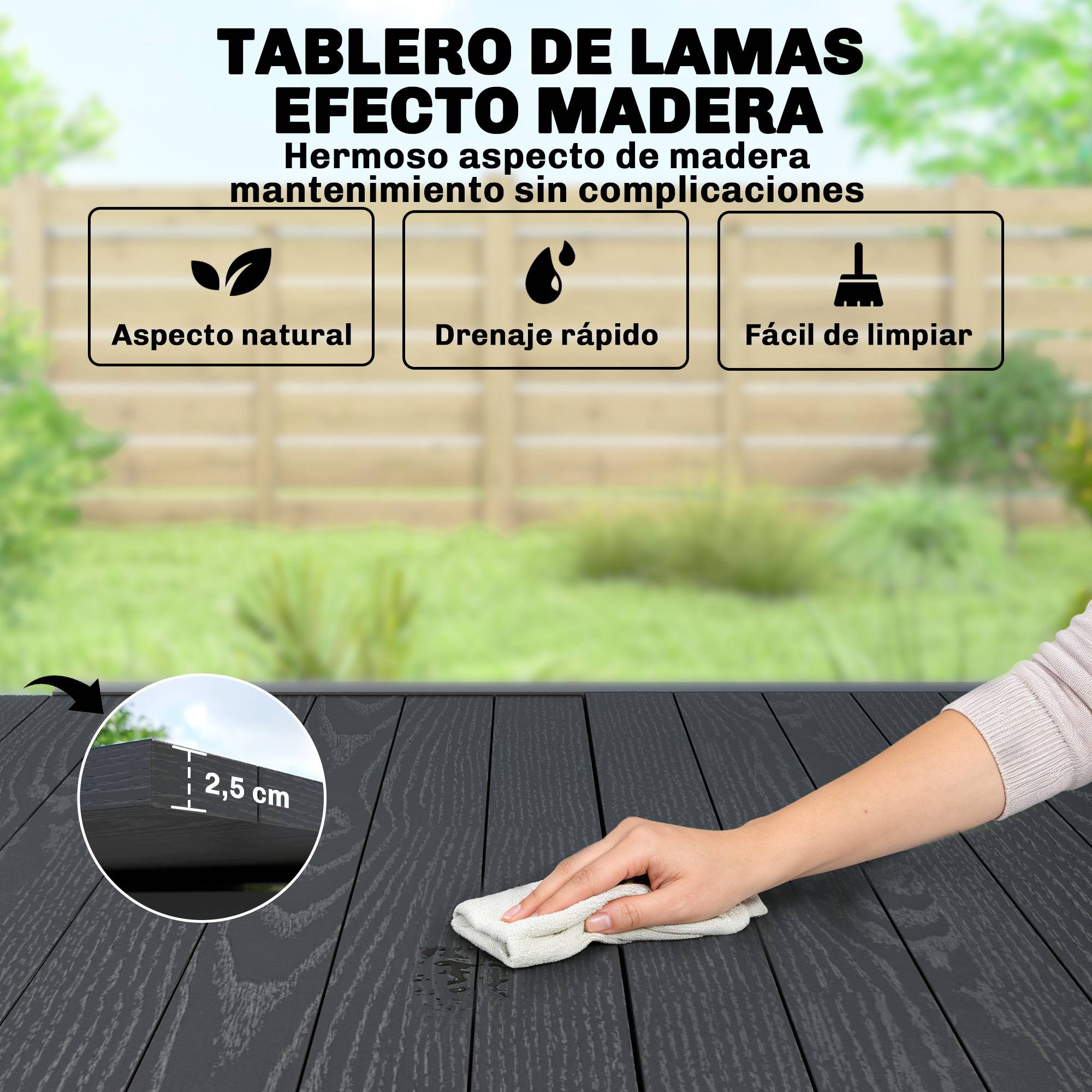 ComfortXL - Table de jardin extensible aluminium effet bois pour 4-6 personnes noir - ComfortXL Outdoor Living - Image 8