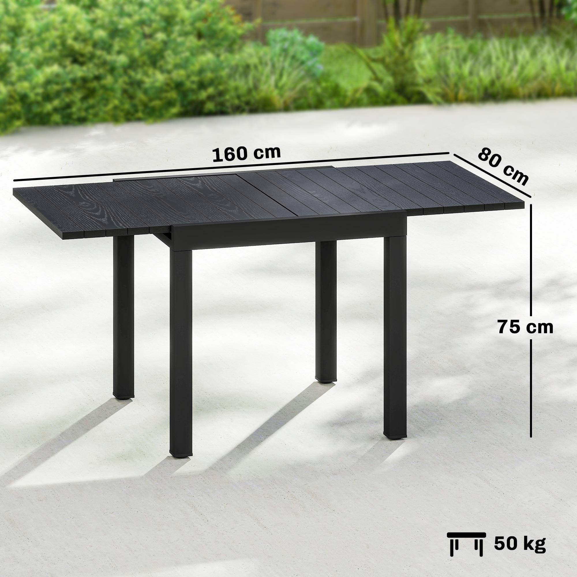 ComfortXL - Table de jardin extensible aluminium effet bois pour 4-6 personnes noir - ComfortXL Outdoor Living - Image 5