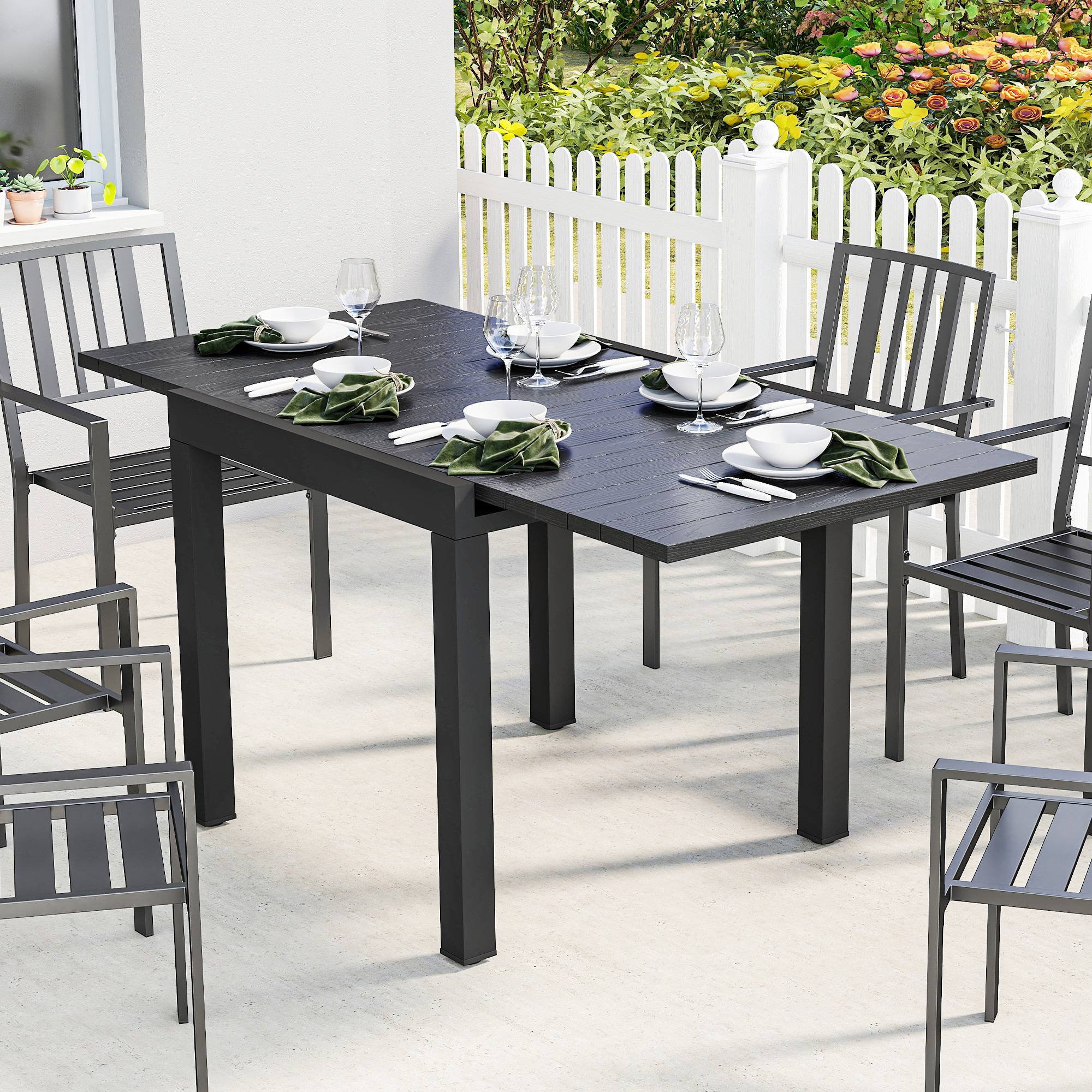 ComfortXL - Table de jardin extensible aluminium effet bois pour 4-6 personnes noir - ComfortXL Outdoor Living - Image 3