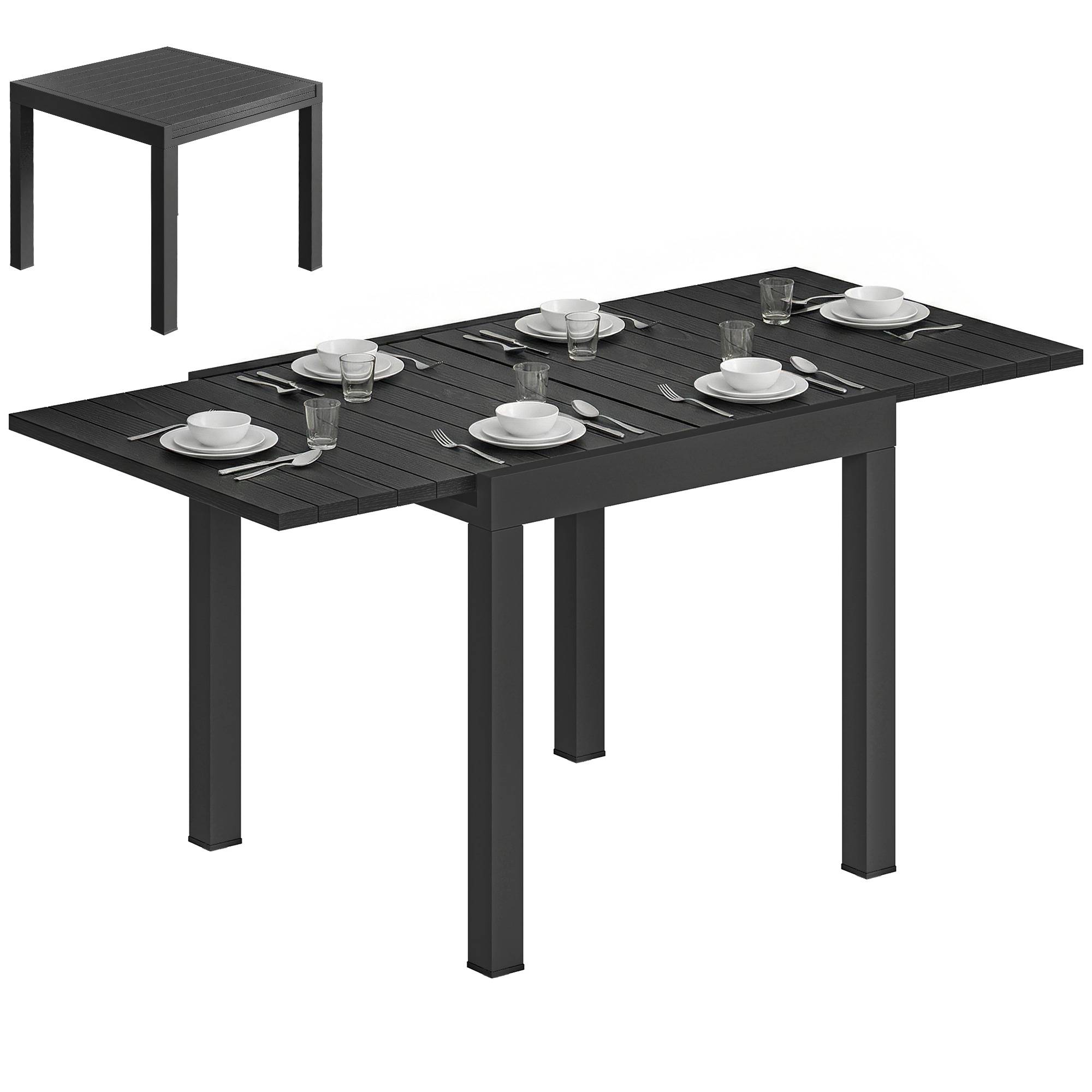 ComfortXL - Table de jardin extensible aluminium effet bois pour 4-6 personnes noir - ComfortXL Outdoor Living - Image 1
