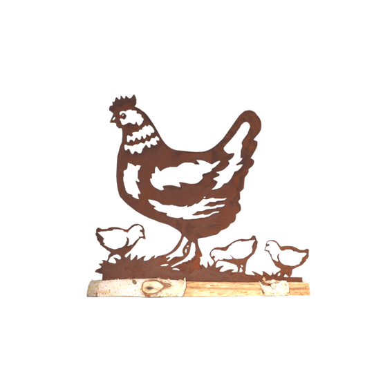 Poule en bois et métal marron 30 x 31.5 cm Chemin de campagne
