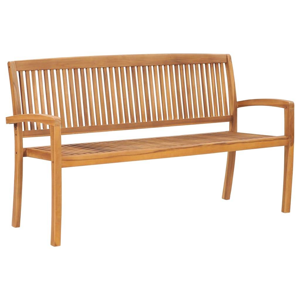 Helloshop26 - Banc de jardin meuble de patio d'extérieur terrasse empilable et coussin 159 cm bois de teck massif - Image 2
