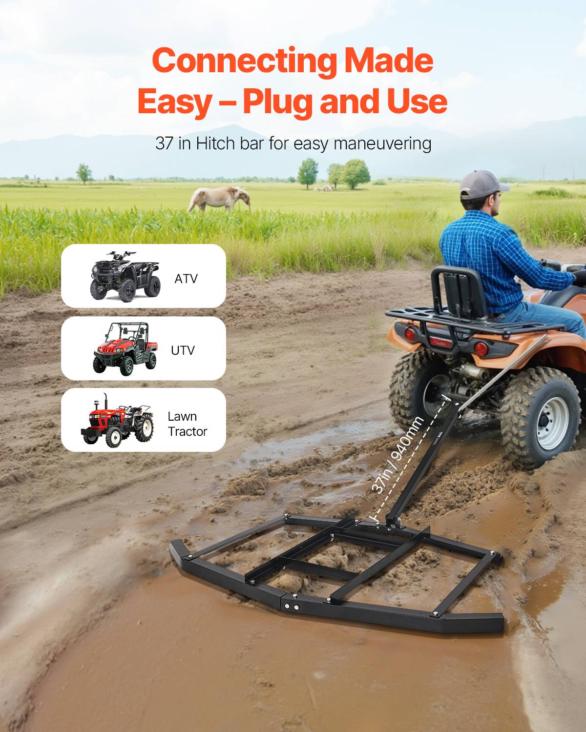 Vevor - VEVOR Herse Traînée Râteau Niveleur Remorquable 1670 mm pour VTT UTV Tracteur - Image 3