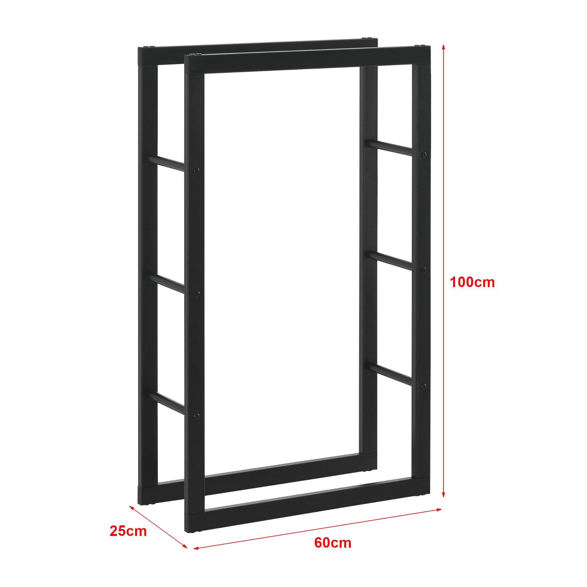 Helloshop26 - Range-bûches pour usage intérieur extérieur porte-bûches design support rangement bois de chauffage en acier 60 x 25 x 100 cm noir - Image 2