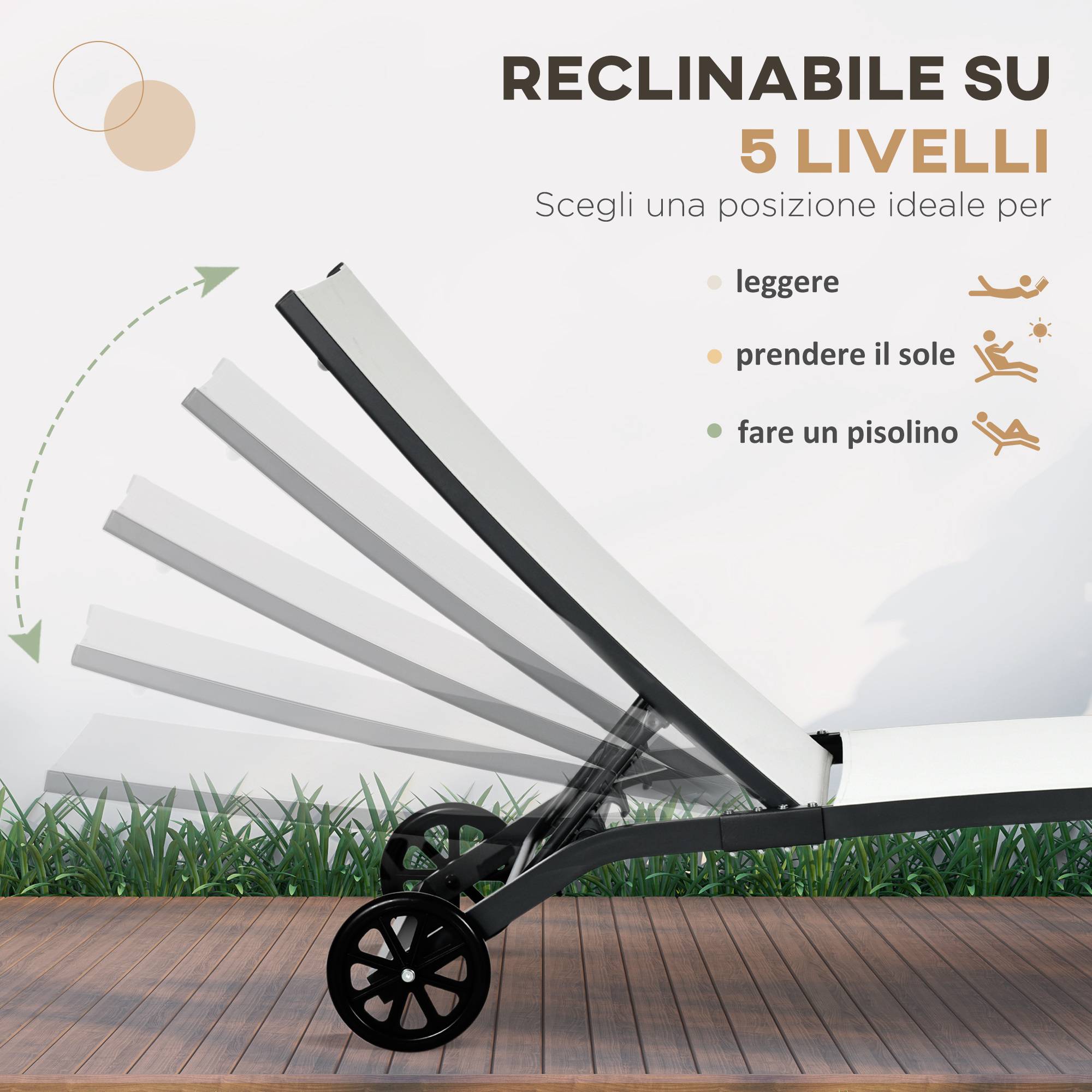 Lot 2 chaises longues dossier inclinable aluminium tissu respirant 66x165x102 cm crème - Image 7