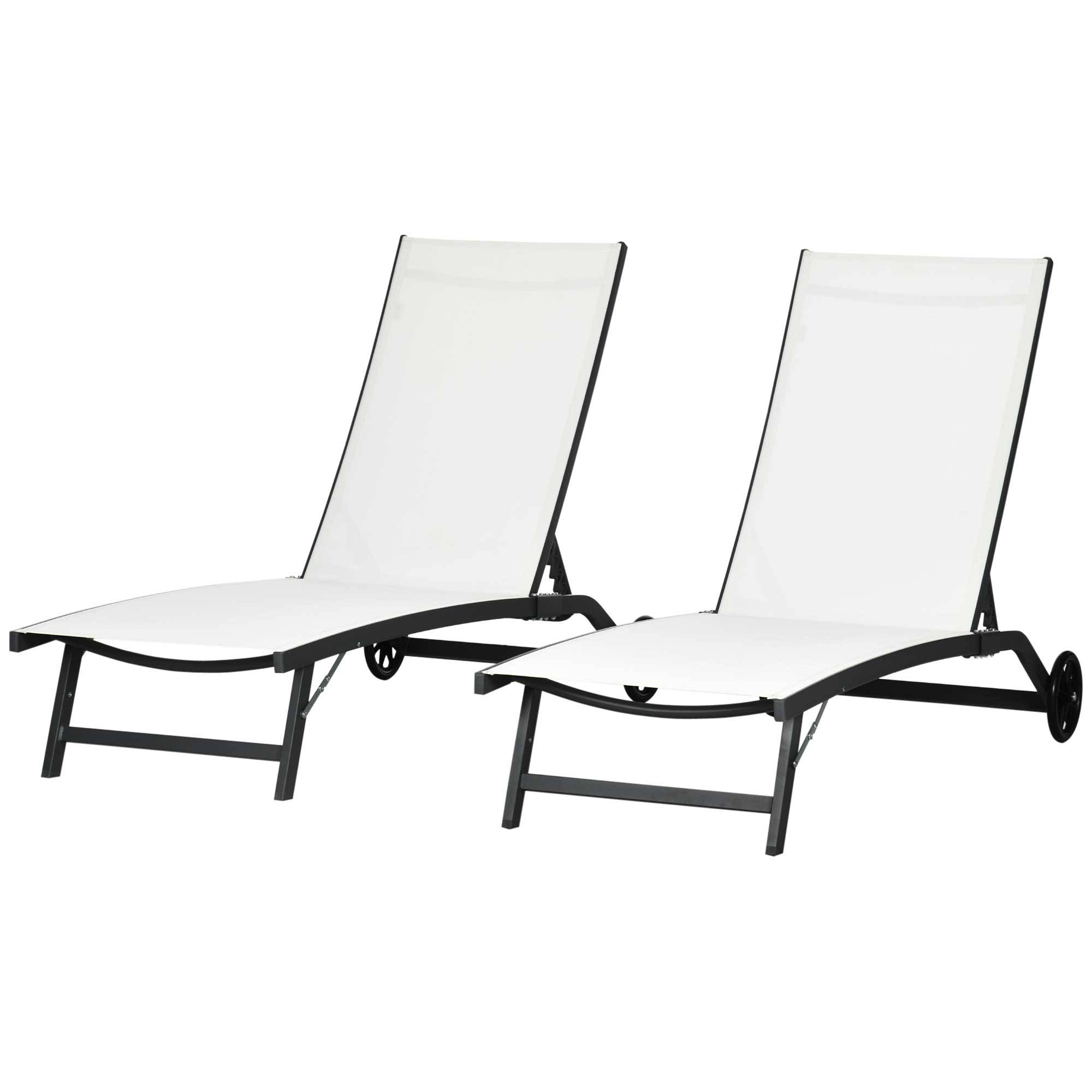 Lot 2 chaises longues dossier inclinable aluminium tissu respirant 66x165x102 cm crème - Image 2