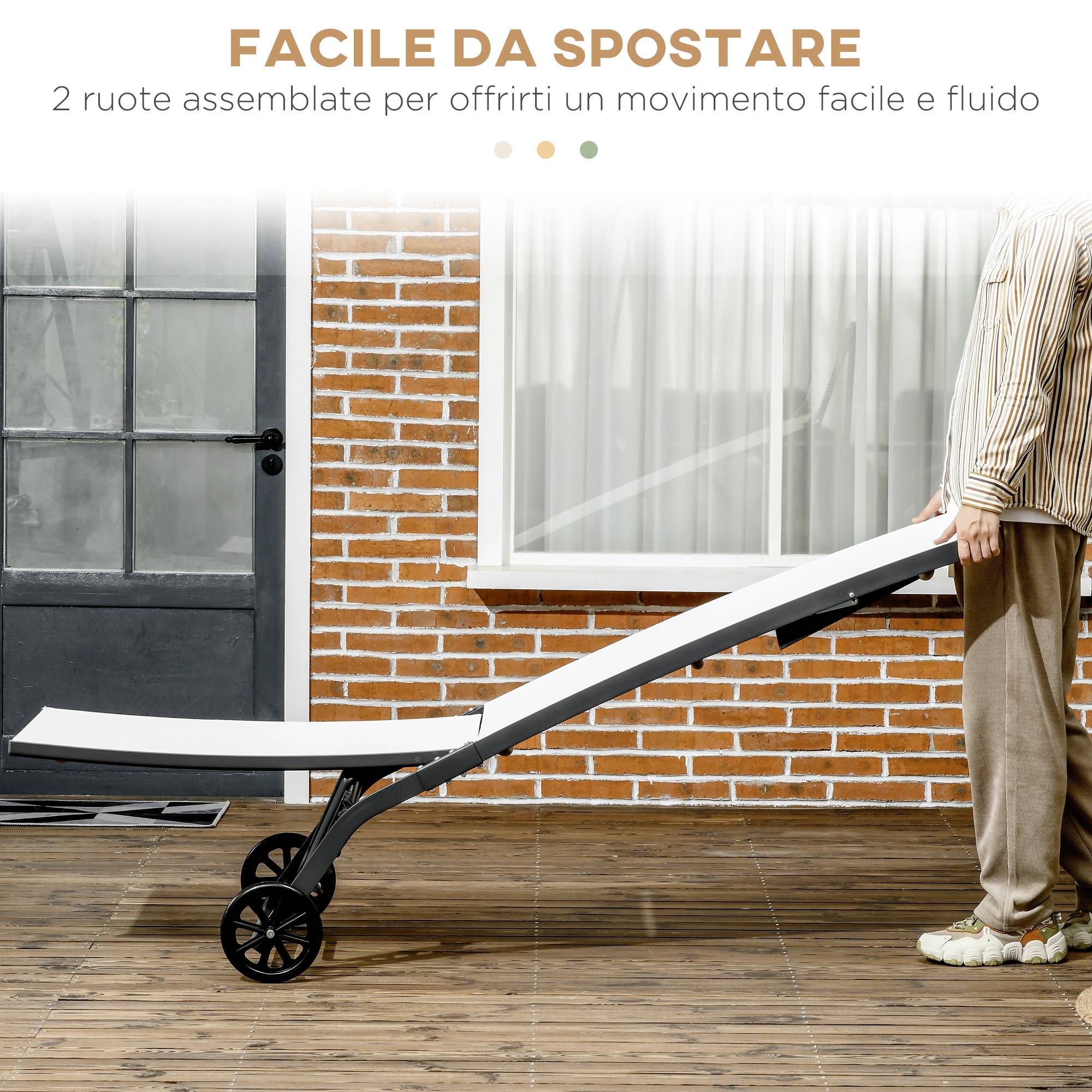 Lot 2 chaises longues dossier inclinable aluminium tissu respirant 66x165x102 cm crème - Image 8